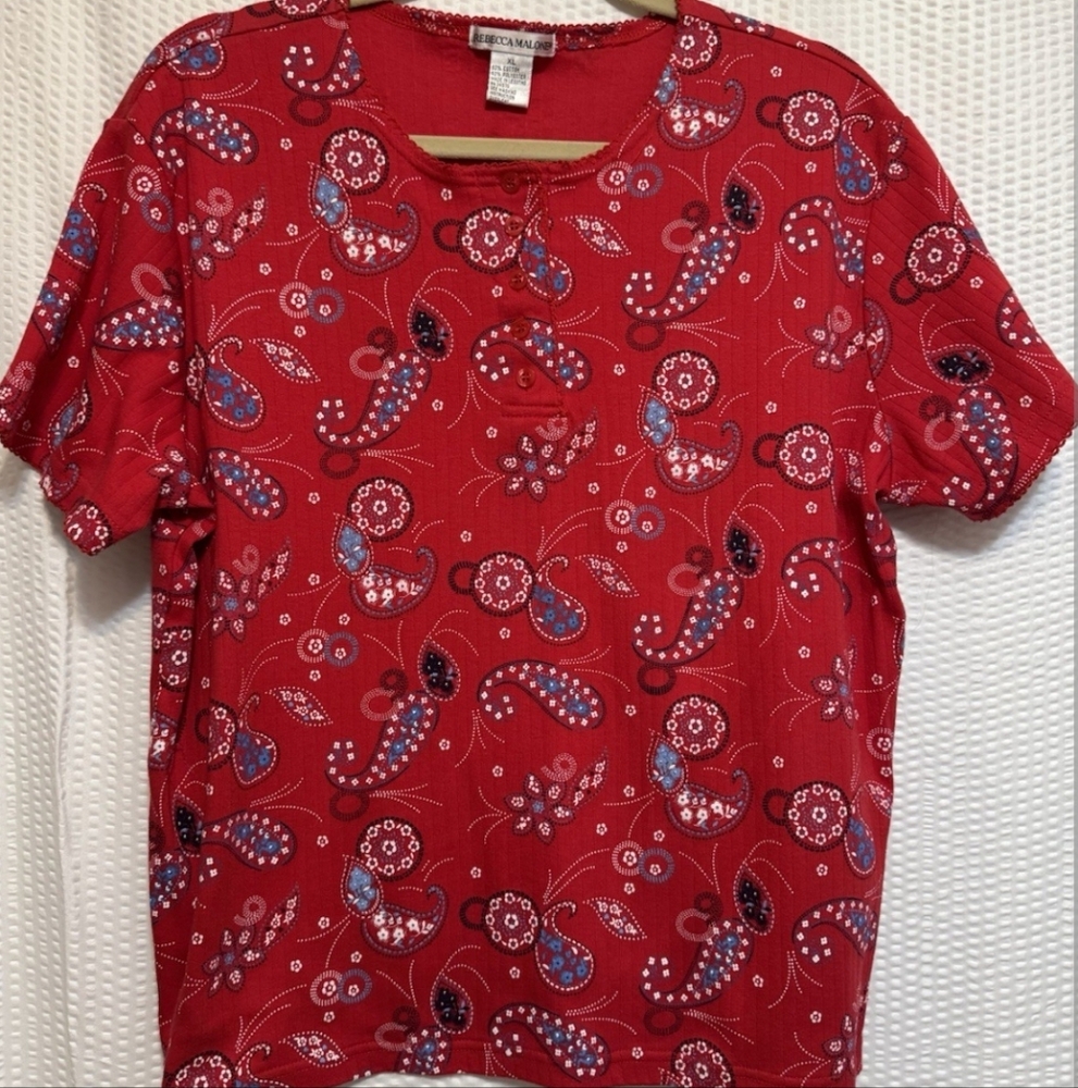 ✨Vintage 1990s Bandana Paisly Print Rebecca Malone Short Sleeved Shirt XL